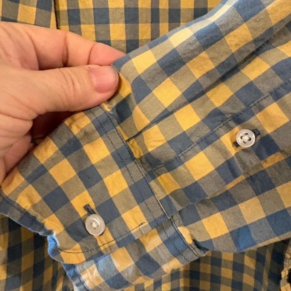 J CREW Men's Slim Fit Button Front  Yellow / Blue Plaid Check Shirt Size Large